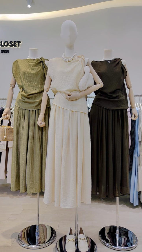 Twist Sleeveless Blouse With Long Flowing Skirts Sets